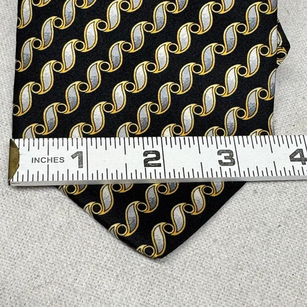 Corporate Image Silk Necktie Mens OS Black Gold Silver Geometric Formal Business